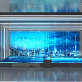 Futuristic Urban Digital Display With Large Screen City Skyline And Network Lines