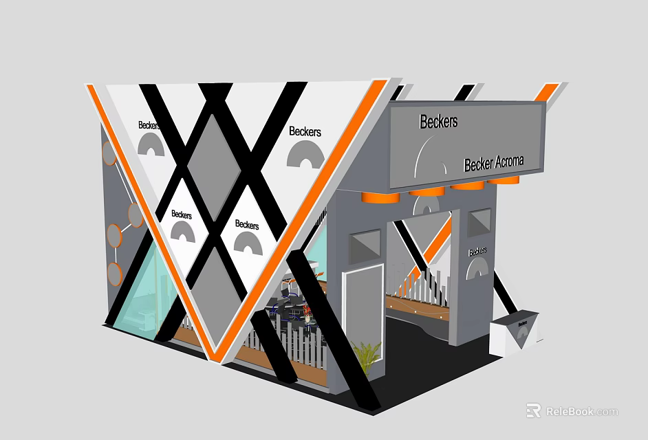 Rexona Exhibition Booth Design With Geometric Pattern And Orange White Accents 3d model 