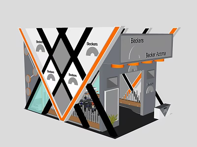 Rexona Exhibition Booth Design With Geometric Pattern And Orange White Accents 3d model