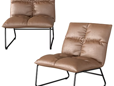 Comfortable Brown Leather Leisure Chair With Quilted Design And Black Metal Legs 3d model