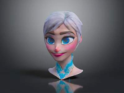 Animated Character 3D Model Head With Light Colored Hair Blue Eyes And Blue Neck Decoration 3d model