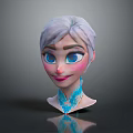 Animated Character 3D Model Head With Light Colored Hair Blue Eyes And Blue Neck Decoration