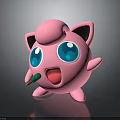 Cute Pink Cartoon Character With Cat Ears Big Blue Eyes Holding Green Microphone