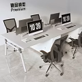 Modern White Office Desk with Computer Monitors and Black Mesh Chairs