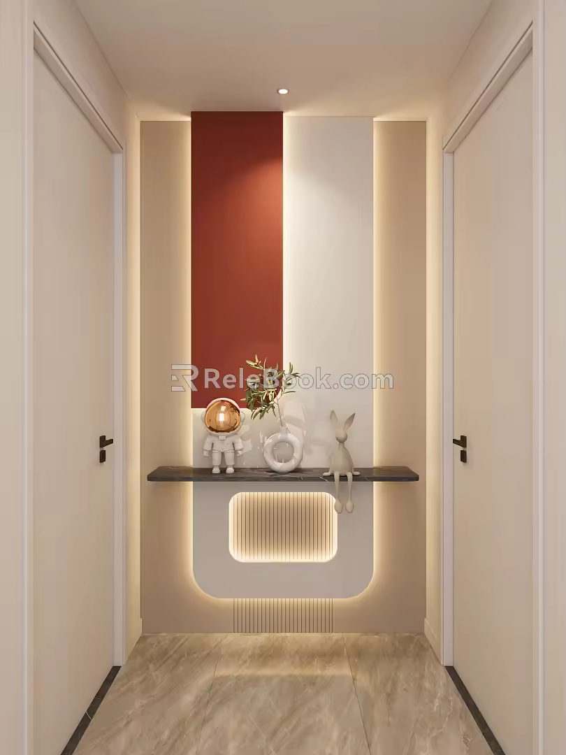 Cream Simple Style Arc Light Strip Grille Corridor End View Entrance 3d model