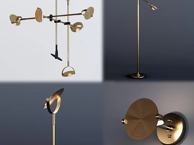 Modern Brass Lighting Fixture Set with Chandelier Floor Lamp and Wall Sconce 3d model