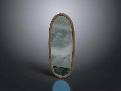 Oval Shaped Mirror With Wooden Frame Ideal For Home Decor And Living Areas 3d model