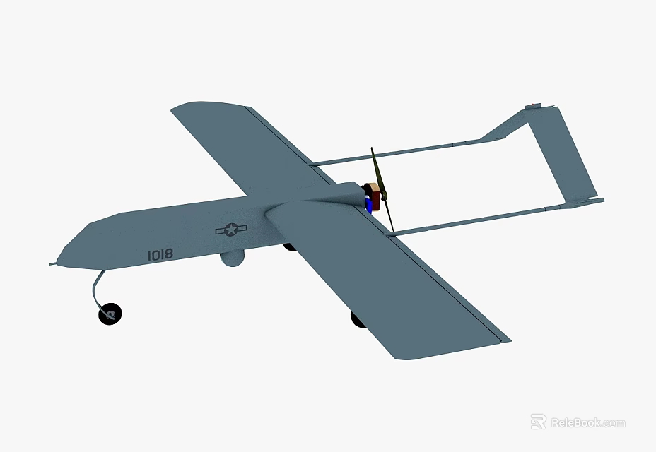 Military Fighter Drone With Long Wings Propeller Landing Gear And 108 Marking 3d model 