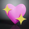 3D Shiny Pink Heart With Yellow Stars On Dark Background