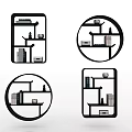 Modern Decorative Display Shelves With Square And Circular Designs Holding Books And Ornaments