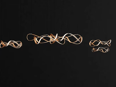 Artistic Modern Abstract Pendant Lights With Curved Gold Metal Design For Contemporary Home Interiors 3d model