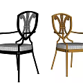 Modern Black And Gold Dining Chairs With Metal Frame Armrests Decorative Backrest And Upholstered Seat