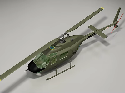 Military Green Helicopter With Rotor Blades Cockpit And Landing Skids 3d model