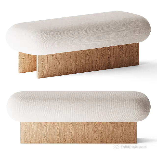 Modern Minimalist Sofa Bench With White Padded Seat And Wooden Base Design 3d model 