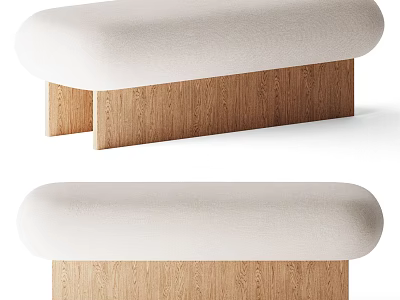 Modern Minimalist Sofa Bench With White Padded Seat And Wooden Base Design 3d model