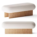 Modern Minimalist Sofa Bench With White Padded Seat And Wooden Base Design