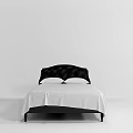 Elegant Modern Double Bed With Black Tufted Headboard And White Bed Sheets 3d model