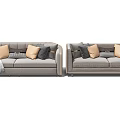 Modern Gray Sofa Set With Multiple Decorative Pillows And Cozy Throw Blanket 3d model