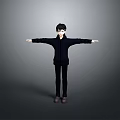 A Man With Arms Outstretched In Black Hoodie Black Pants Brown Shoes On Gray Background
