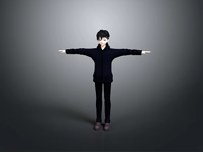 A Man With Arms Outstretched In Black Hoodie Black Pants Brown Shoes On Gray Background 3d model