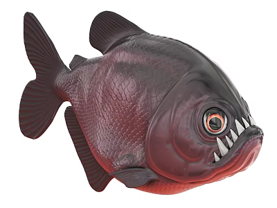 Realistic Dark Red Piranha Fish With Sharp Teeth Large Eyes Fins And Detailed Scales 3d model
