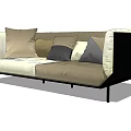 Modern Two Seater Sofa with Stylish Different Colored Cushions Beige Grey Brown Black Frame Design 3d model