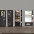 Refrigerated Vending Machines With Coffee Snacks And Cold Beverages In Row