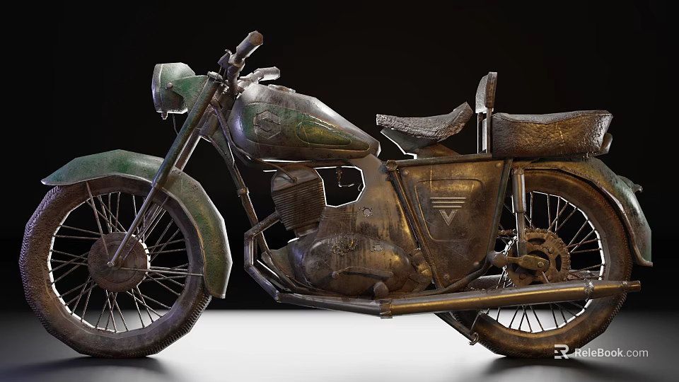 Vintage Motorcycle With Rusty Metal Body And Classic Design Details 3d model 