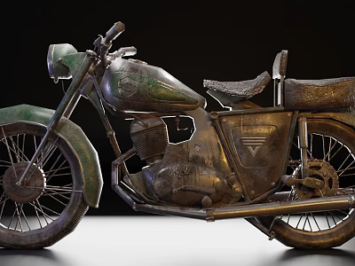 Vintage Motorcycle With Rusty Metal Body And Classic Design Details 3d model
