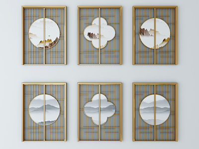 New Chinese-style sliding door 3d model