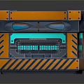 Futuristic Household Storage Box With Orange Blue Glowing Neon Accents And Caution Stripes