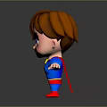 3D Model Boy Wearing Superman Costume Blue Outfit Red Cape Yellow Emblem Arms Outstretched