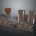Ancient Castle Architecture With Red Roof Stone Tower City Wall And Archway