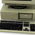 Vintage Desktop Computer With Monitor Keyboard Mouse And Red Blue Sticky Notes