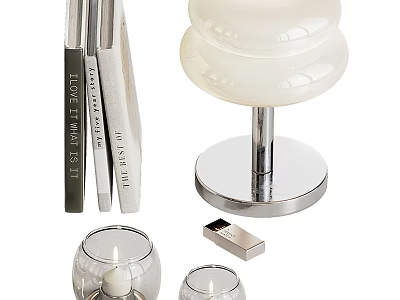 Decorative Ornament Set With White Layered Lamp Decor Books Glass Candle Holders And Silver Box 3d model