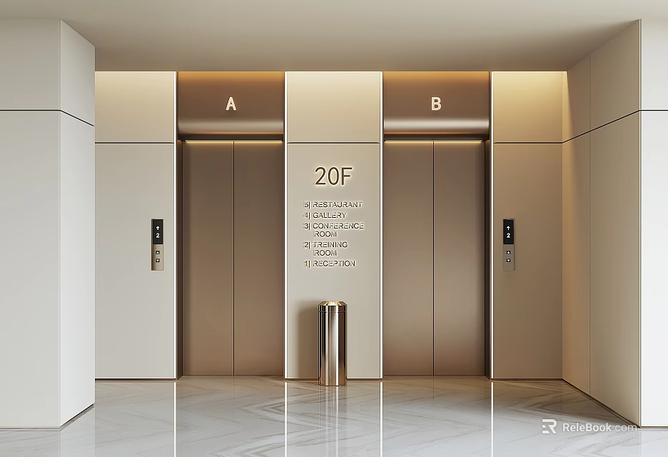 Luxurious Private Elevator In 20F Residential Building With Marble Floor 3d model 