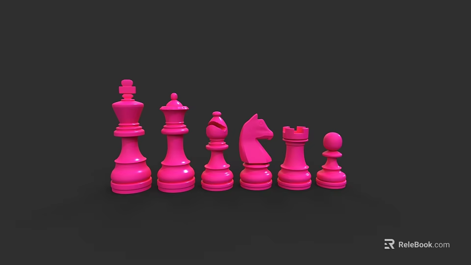Set of Pink Chess Pieces With King Queen Knight And Pawns 3d model 