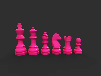 Set of Pink Chess Pieces With King Queen Knight And Pawns 3d model