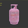 Red Gas Cylinder With Worn Surface And Yellow Writing As Household Item