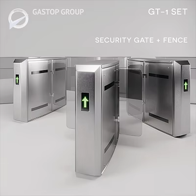 Stainless Steel Household Security Gate And Fence Appliances With Green Arrow Indicator 3d model