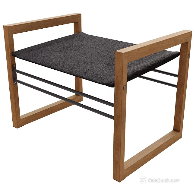 Stylish Wooden Frame Single Chair With Black Cushion And Metal Support 3d model 
