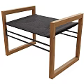 Stylish Wooden Frame Single Chair With Black Cushion And Metal Support