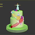 Two Tier White Wedding Cake Decorated With Pink Roses And Figurine On Grey Platter