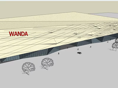Wanda Commercial Complex Modern Architectural Design With Roof Structure And Surrounding Trees 3d model