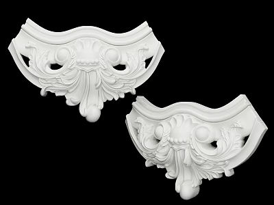 White Decorative Column Capitals With Intricate Carvings And Floral Patterns 3d model