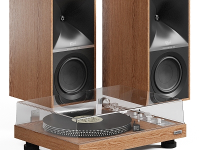 Solid wood audio record player combination 3d model