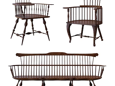 Traditional Wooden Leisure Chairs With Spindle Backs And Curved Legs In Three Styles 3d model