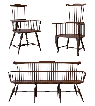 Traditional Wooden Leisure Chairs With Spindle Backs And Curved Legs In Three Styles 3d model