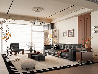 French Middle Style Living Room Sofa Coffee Table Combination Leather Sofa French Retro Sofa Combination French Retro Living Room French Middle Style Coffee Table French Middle Style Leisure Chair 3d model