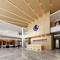 Modern Office Lobby With Spacious Interior Elegant Reception Desk Marble Floor And Company Logo